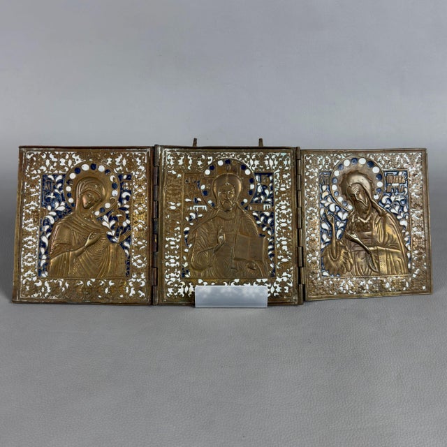 Triptych Sacred Icon Journey Christ Madonna, 1890s, Brass For Sale - Image 11 of 11