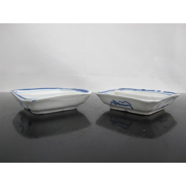 Chinese Chinese Blue and White Porcelain Divided Sushi Condiment Sauce Dish Tray Pair For Sale - Image 3 of 11