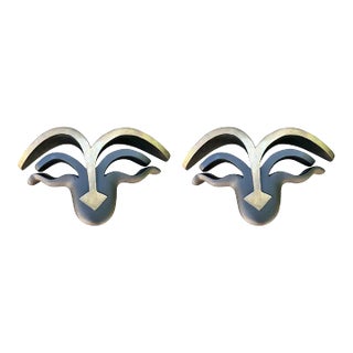 Pair of Mid Century Modern Bronze Wall Brackets For Sale