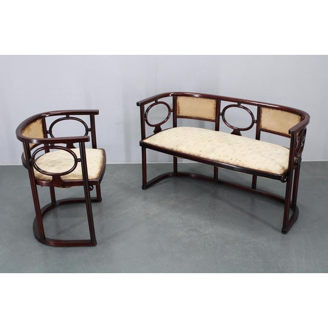 Art Nouveau Fledermaus Sofa and Armchair attributed to Josef Hoffmann for Fischel, 1890s, Set of 2 For Sale - Image 3 of 18