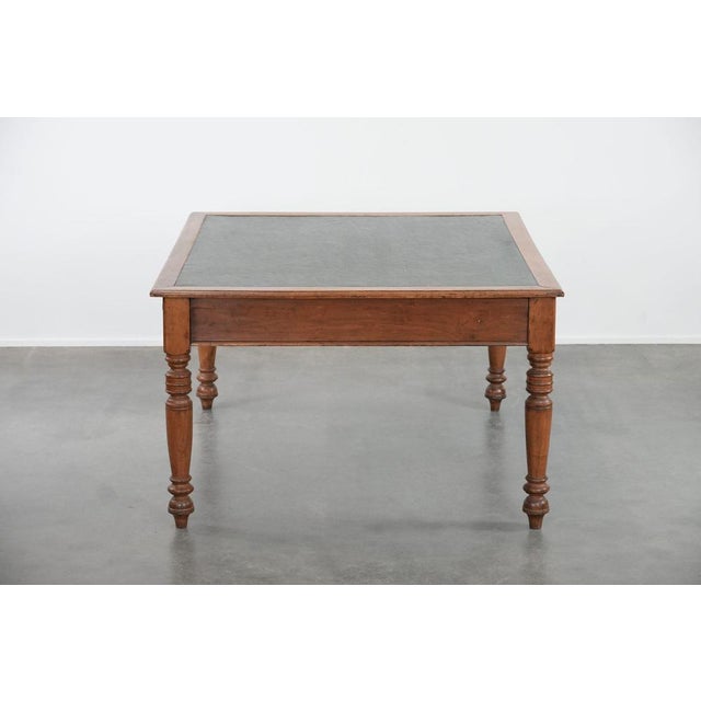 Antique Partner Desk with Drawers and Green Leather Top For Sale - Image 3 of 13