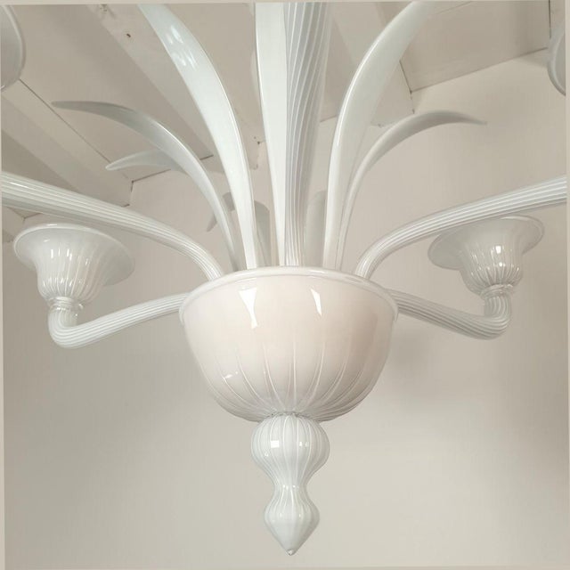 White 1970s Attributed to Venini White Murano Glass Chandelier For Sale - Image 8 of 11
