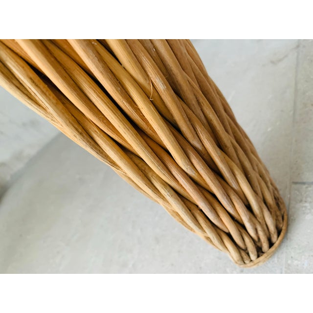 Vintage ‘Gabriella Crespi Style’ 1970’s Braided Pencil Reed Rattan Coastal Side Table, Rectangular With Glass Top For Sale - Image 9 of 10