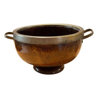 English Oak Presentation Center Pedestal Bowl Brass and Silverplate Trim For Sale