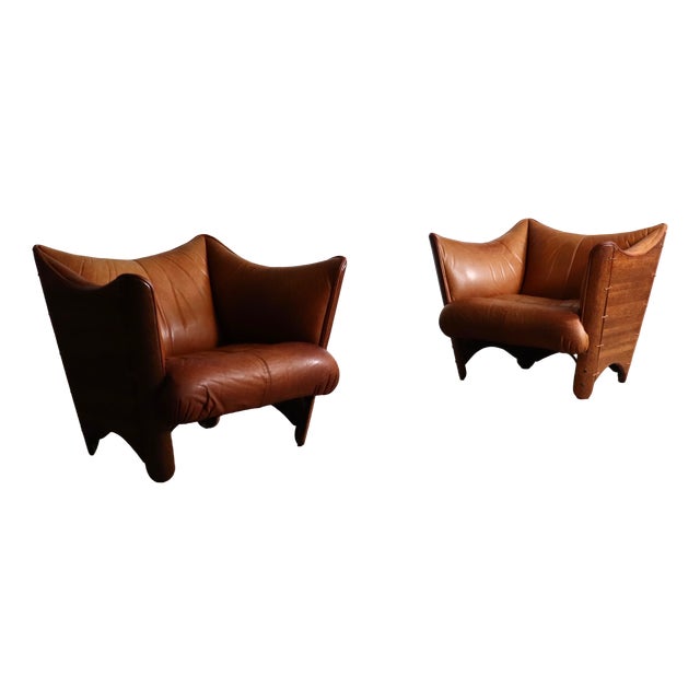 Mid-Century Cognac Leather and Wood Lounge Chairs by Pacific Green, Australia, 1970s, Set of 2 For Sale
