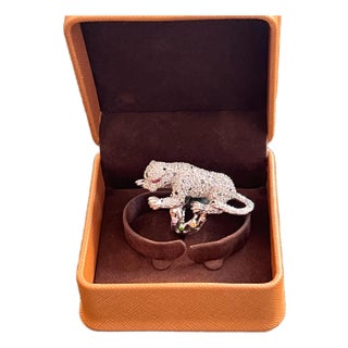Bochic “Orient” Multi Sapphire & Ruby Panther Vintage Ring Set In 18 K Gold & Silver For Sale