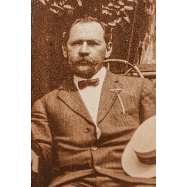 Stately Large Antique Sterling Silver Oval Picture Frame With Period Photo Photograph Man in Suit Bow Tie Fashion Home Decor For Sale - Image 4 of 9