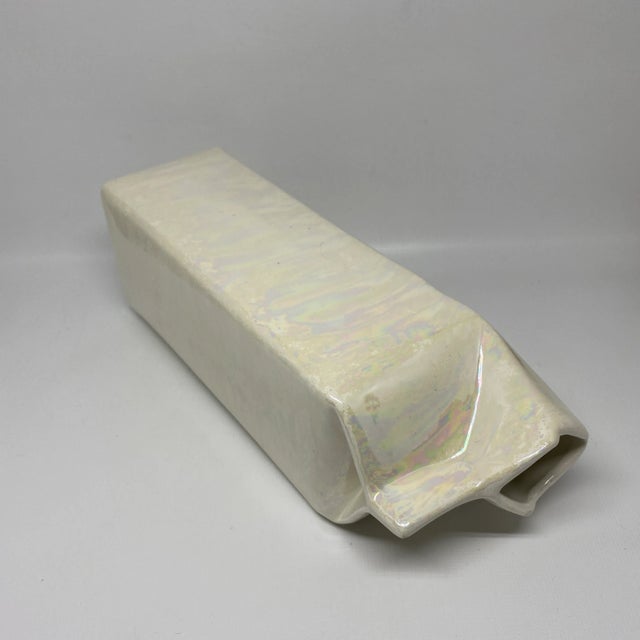 Ceramic Vintage Iridescent Ceramic Milk Carton Vase For Sale - Image 7 of 13