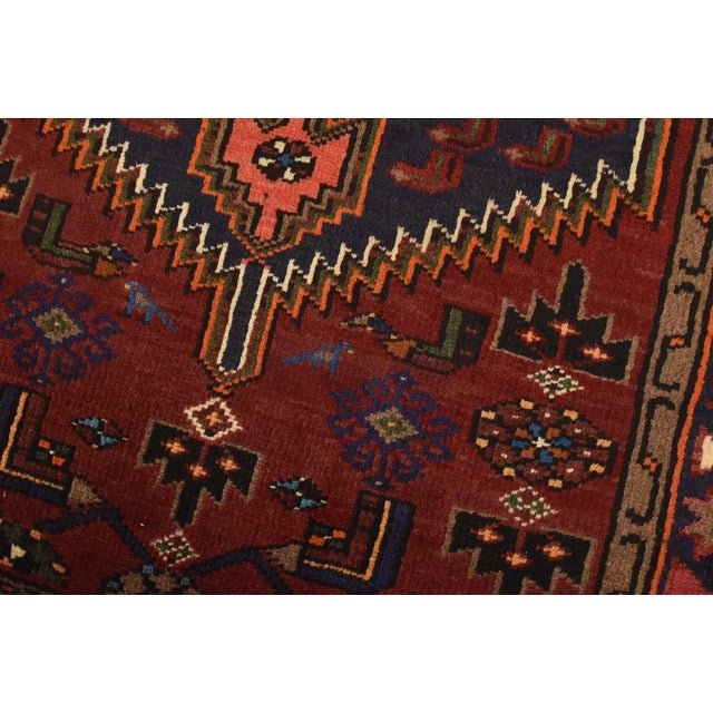 Hamedan Rug 3’3” X 5’4” Red Wool Vintage Tribal Hand-Knotted Carpet For Sale - Image 4 of 12