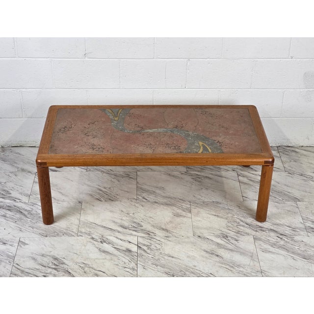 1970s 1970s Danish Teak Coffee Table With Tile Top & Brass Accents For Sale - Image 5 of 10