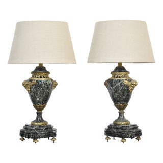 French Ormolu Mounted Marble Table Lamps, 1920s, Set of 2 For Sale