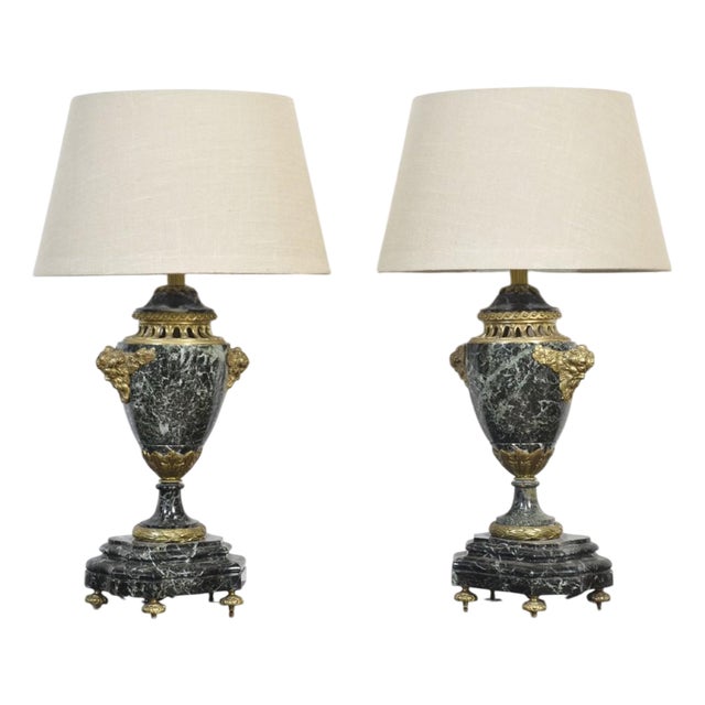 French Ormolu Mounted Marble Table Lamps, 1920s, Set of 2 For Sale