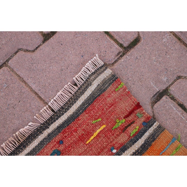 1960s Rustic & Primitive Hand Knotted Wool Striped Kilim Rug For Sale In Sacramento - Image 6 of 9
