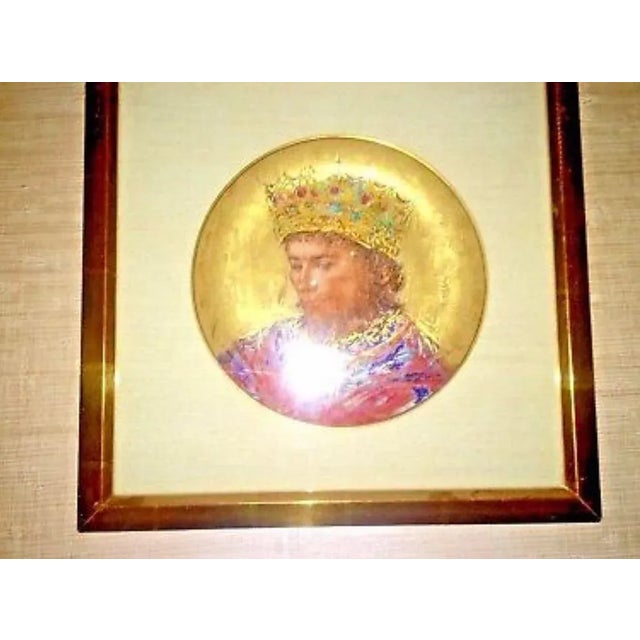 Wood Edna Hibel David the King Plate in Gold Floating Frame For Sale - Image 7 of 13