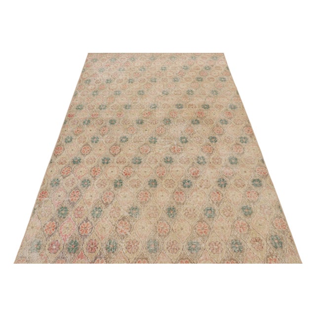 1960s Vintage Zeki Müren Rug in Beige, With Colorful Floral Patterns From Rug & Kilim For Sale - Image 5 of 7