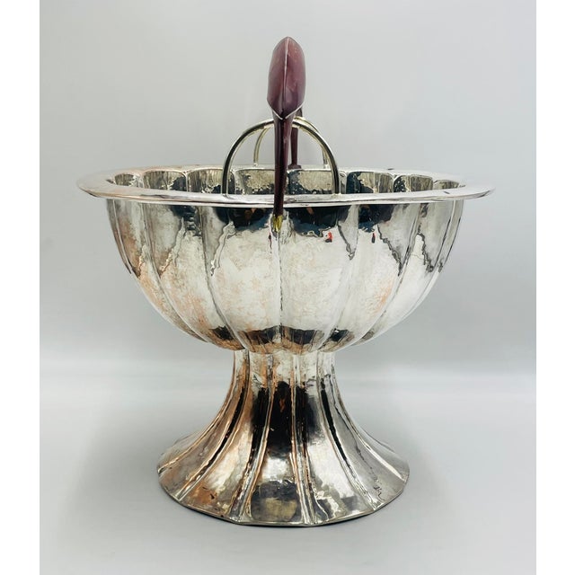 Mexican 1980s Emilia Castillo Sculptural Parrot Center Bowl in Jasper & Silver-Plate, Mexico For Sale - Image 3 of 18