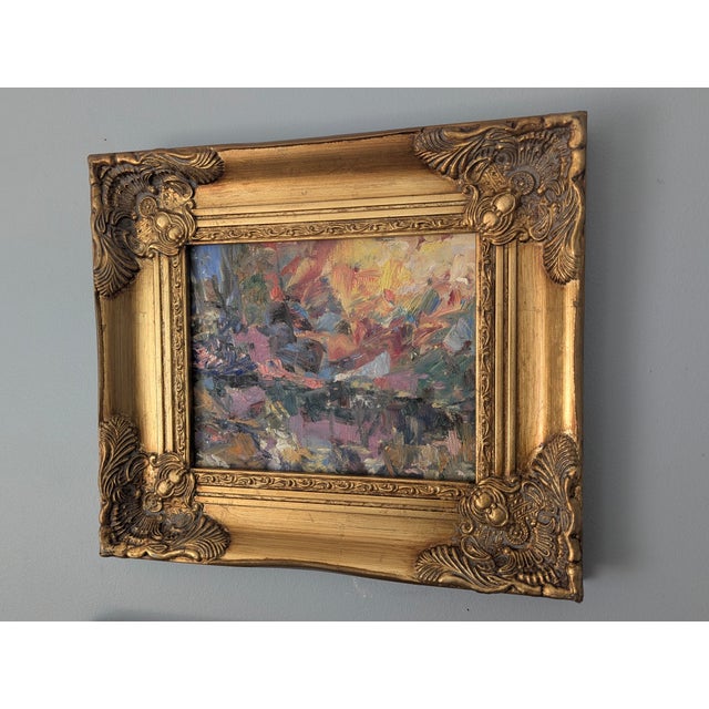 Original Abstract Expressionist "Sunrise" Oil Painting in Ornate Gold Frame For Sale - Image 9 of 9