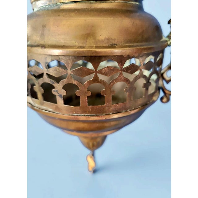 1920s Antique Greek Orthodox Byzantine Brass Sanctuary Vigil Oil Lamp, 1920 For Sale - Image 5 of 12