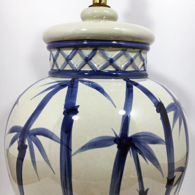 Chinoiserie 1970s Vintage Bamboo Hand Painted Ceramic Lamp For Sale - Image 3 of 6