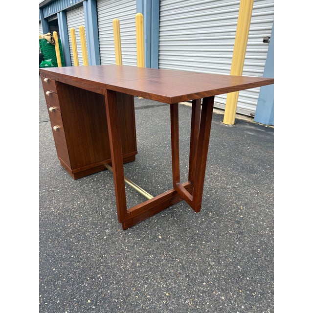Brown 1960s Mid Century Modern Walnut Edward Wormley “Precedent” Writing Desk for Drexel For Sale - Image 8 of 11