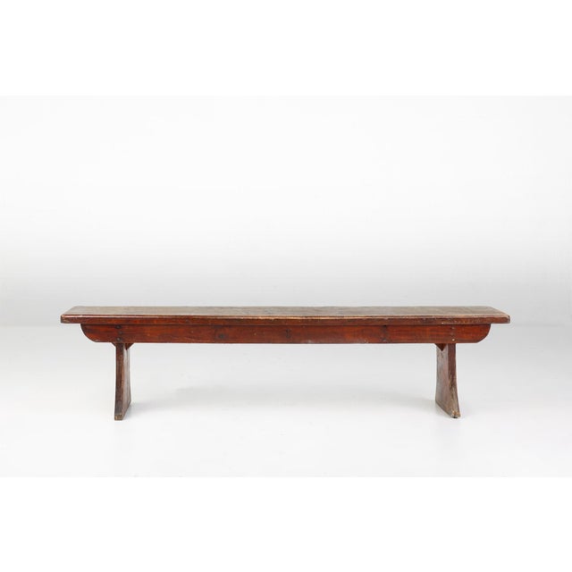 Rustic French Brown Oak Wooden Bench, 1900s For Sale - Image 5 of 12