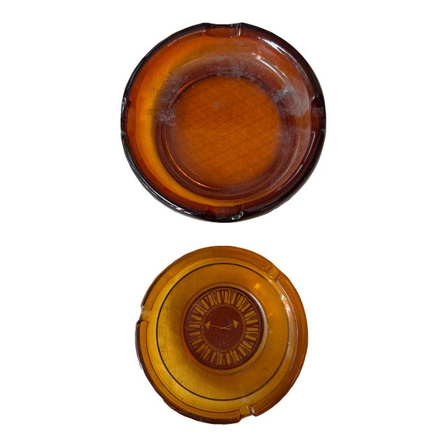 Pair of Vintage Amber Colored Ashtrays For Sale