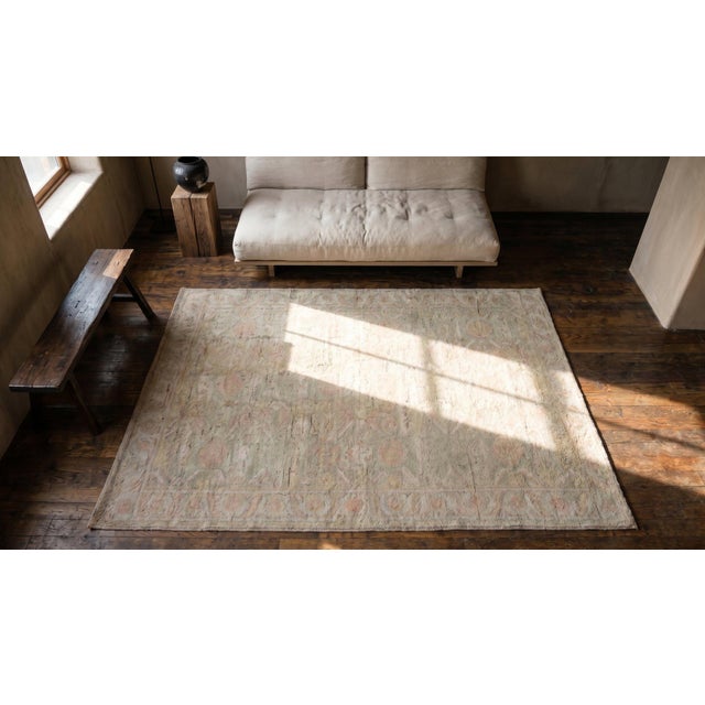 Cream 1920s White Cream Geometric Antique Indian Agra Cotton Rug 4'0" X 6'6" Handknotted Carpet For Sale - Image 8 of 9