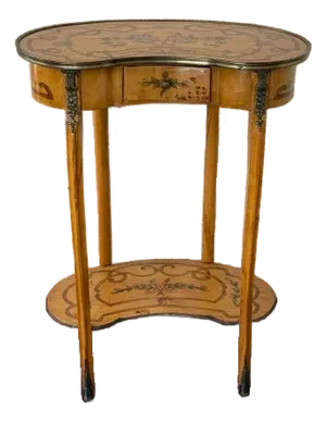 Antique Louis XV-Style Inlaid Kidney-Shaped Side Table With Floral Marquetry