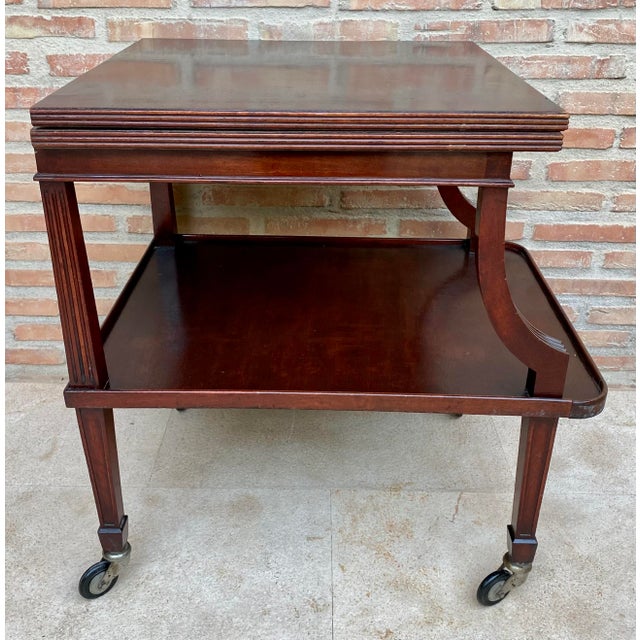 Early 20th Century Cherry Wood Serving Bar Cart with Removable Tray, 1940s For Sale - Image 11 of 15