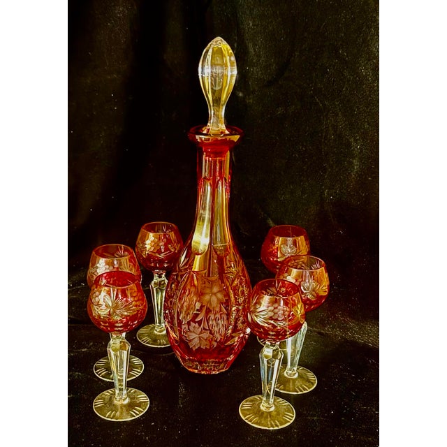 Small Nachtmann Traube Cranberry Brandy Decanter Set - 7 pcs For Sale - Image 10 of 12