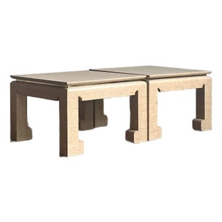 Vintage Boho Grasscloth Wrapped Side Tables - A Pair For Sale