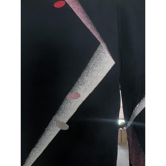 Vintage Japanese Silk Meisen Kimono with Geometrical Design For Sale - Image 4 of 11