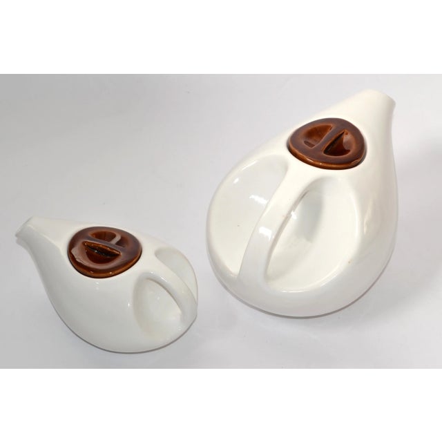 White 1980s Arts and Crafts White Brown Ceramic Tea Pots- Set of 2 For Sale - Image 8 of 12
