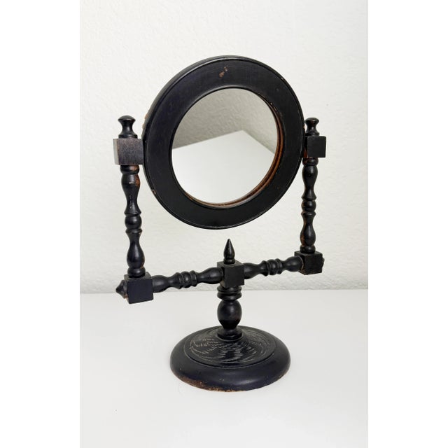 Handsome, rustic, folk art style tabletop shaving mirror featuring stunning turned spindle details. Finished in a deep...