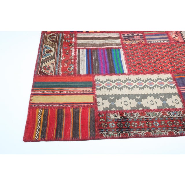 Mid 20th Century Vintage Handwoven Kilim Patchwork Rug & Kilim for Floor – 5' 3'' X 6' 11'' For Sale - Image 5 of 12