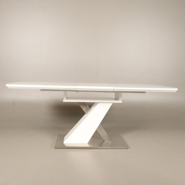 White Wooden Dining Table with Stainless Steel Details, 1980s For Sale - Image 3 of 6