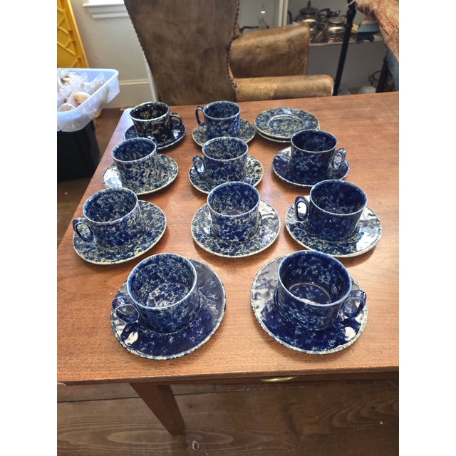 Stone Vintage Collection of Bennington Blue Agate Cups and Saucers For Sale - Image 7 of 14