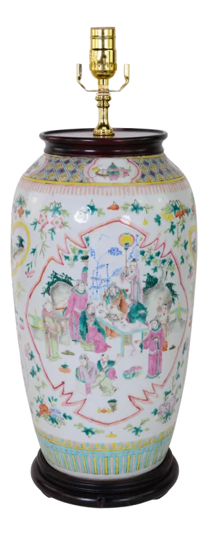 Chinese Late 18th Century Qing Dynasty Famille Rose Porcelain Vase Table Lamp