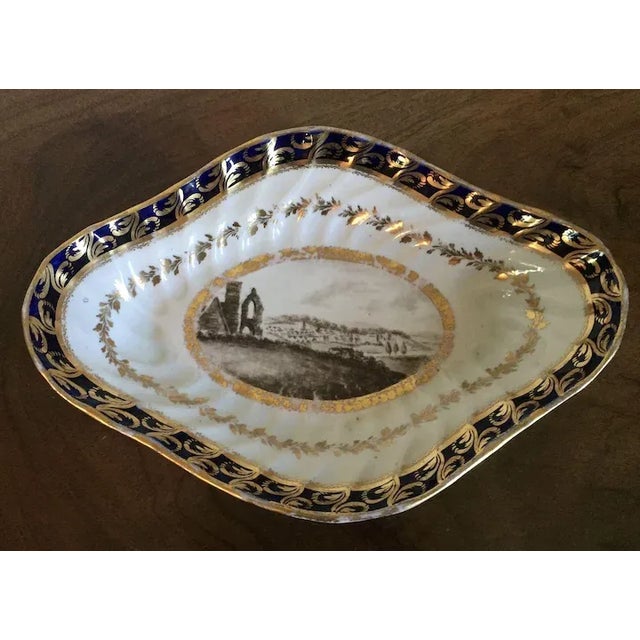 Antique 18th century English Georgian Worcester porcelain lozenge shape dessert dish. Decorated with a central hand...