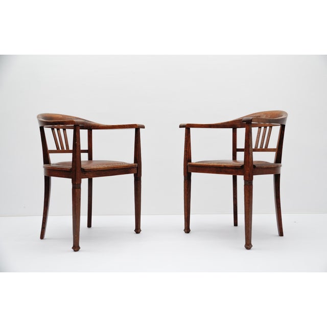 Mid-Century Modern Vintage German Art Deco Armchairs in Wood and Leather, 1930s, Set of 2 For Sale - Image 3 of 17
