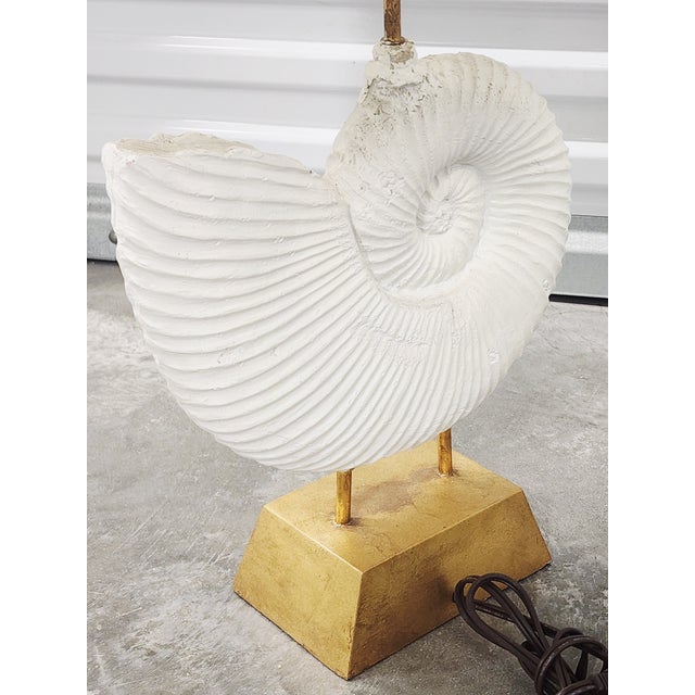 White Decorative Gilt Metal Ammonite Motif Table Lamps-a Pair For Sale - Image 8 of 14
