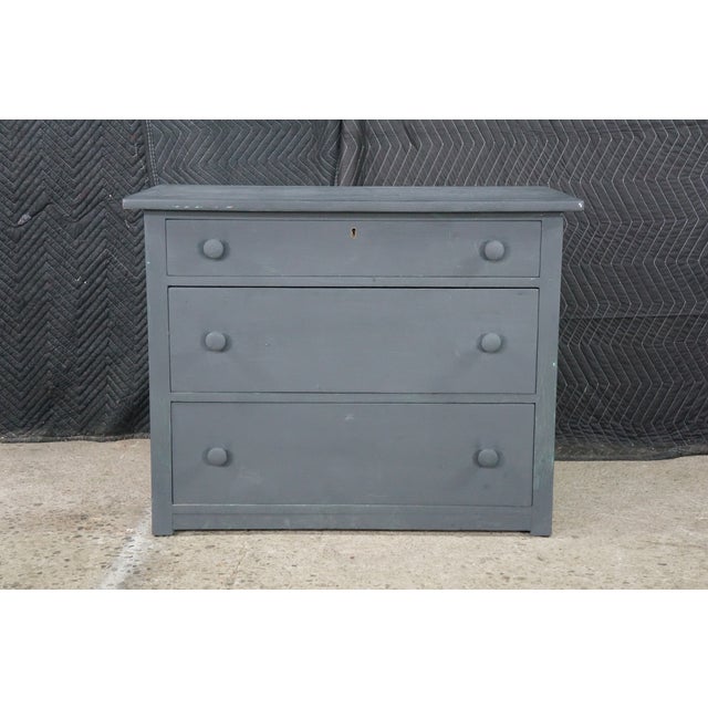Antique Late Victorian Panelled Oak Gray Blue Painted Chest of Drawers Boho Chic For Sale - Image 9 of 12