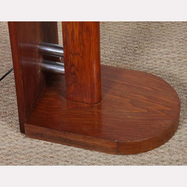Modernist Oak and Chrome-Plated Metal Floor Lamp attributed to DIM, 1930s For Sale - Image 3 of 7