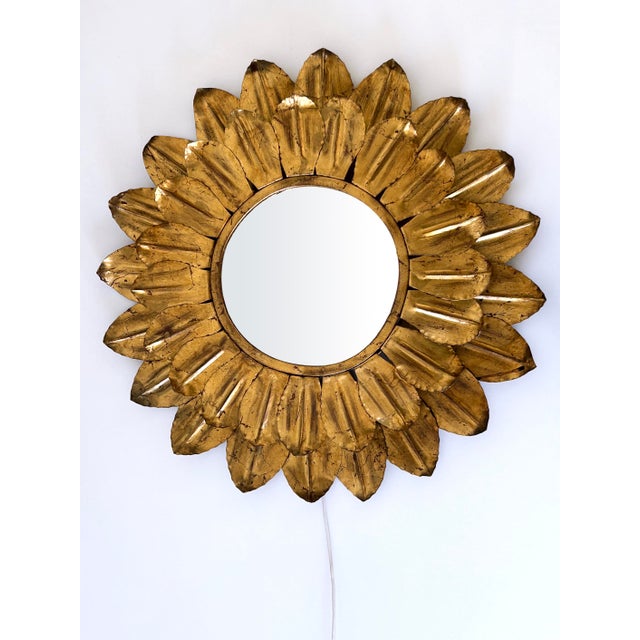 Mid-Century Modern Large Mid-Century Modern Sunflower Backlit Wall Mirror, Germany, 1960s For Sale - Image 3 of 18