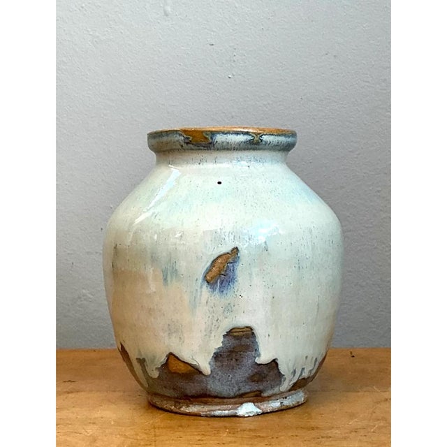 Late 20th Century Vintage Blue and White Pottery Vase For Sale - Image 5 of 12