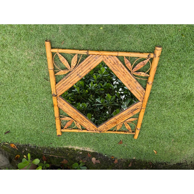 Tommy Bahama Vintage Bamboo & Rattan Leaf Motif Wall Mirror For Sale - Image 4 of 11