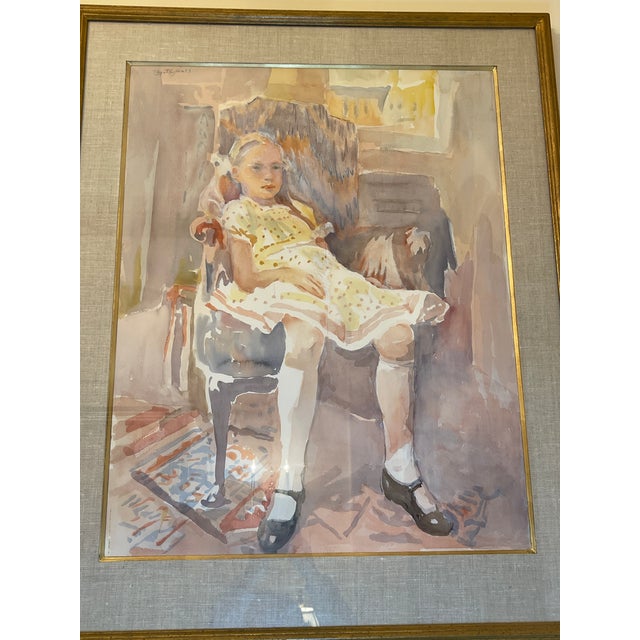 1970s Impressionist Original Watercolor Savannah Art Myrtle Jones Slouching Girl Gilded Frame For Sale - Image 13 of 14