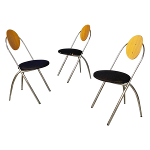Modern Italian Steel Wood Black Fabric Chairs attributed to DDL Studio for Zero Design, 1990s, Set of 3