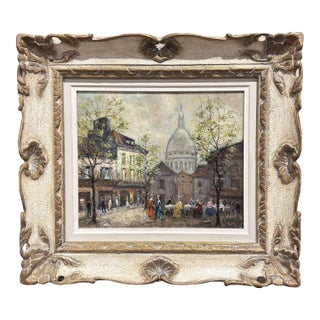 Mid-Century French Montmartre and Sacré-Cœur Oil Painting Signed v. Lebot For Sale