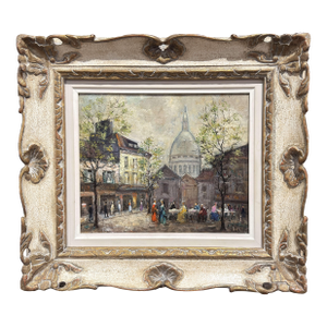 Mid-Century French Montmartre and Sacré-Cœur Oil Painting Signed v. Lebot